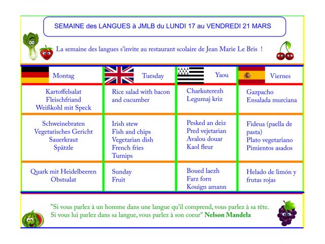 Menu de la semaine des langues au collège